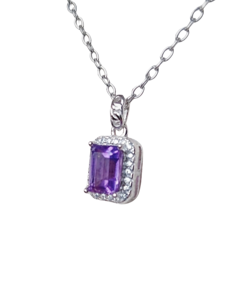 Amethist rechthoekige facet hanger - s925 zilver
