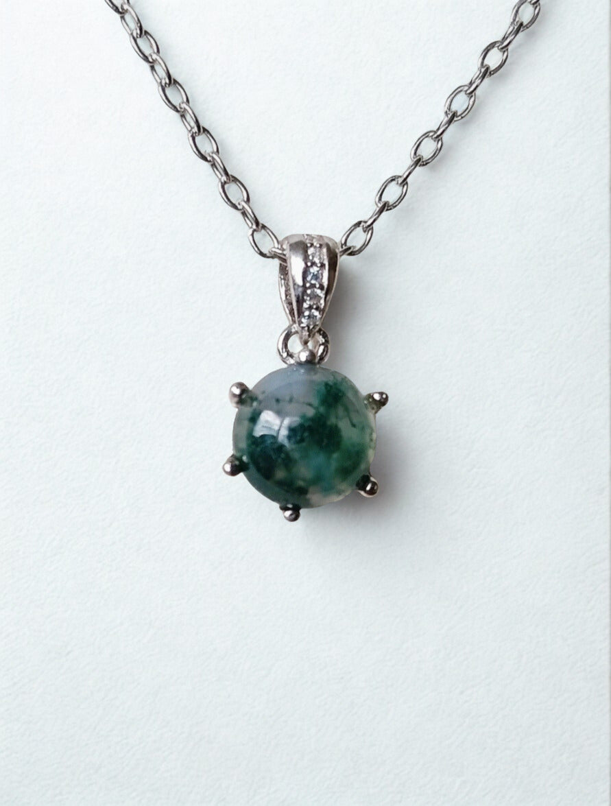 Mos Agaat rond hanger - s925 zilver