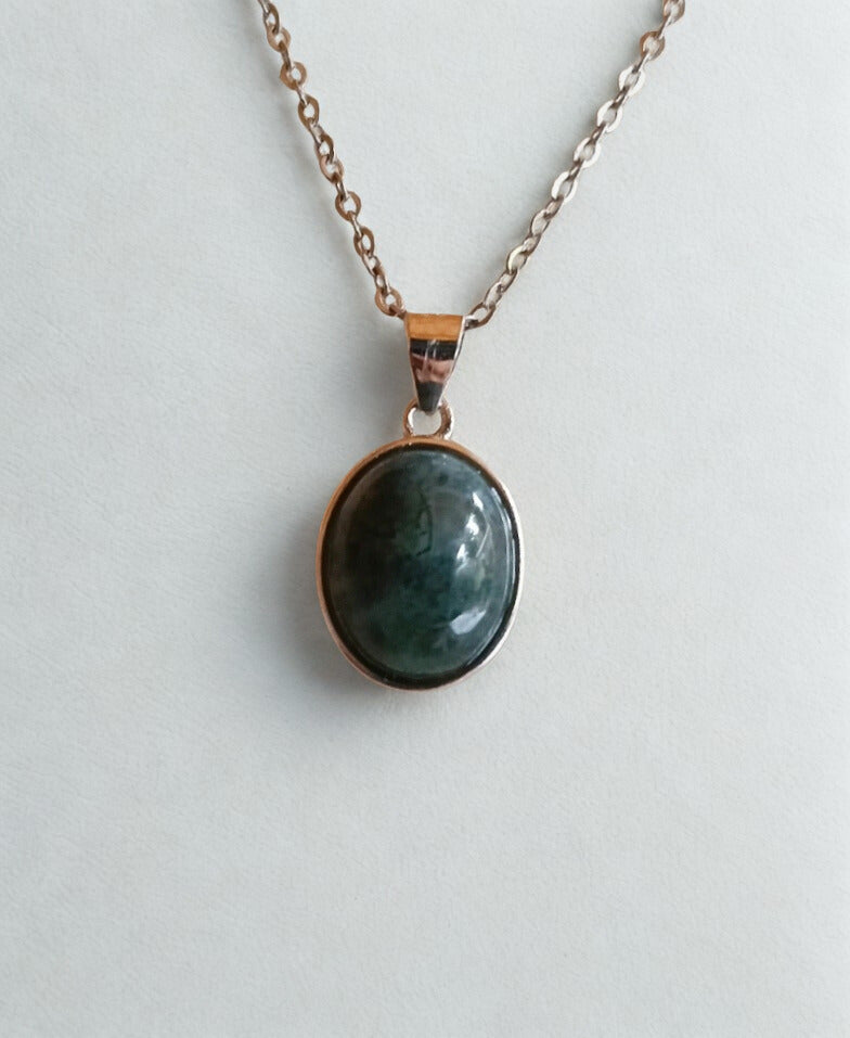 Mos Agaat ovaal hanger - s925 zilver