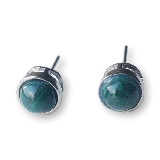 Malachiet rond oorbellen - s925 zilver