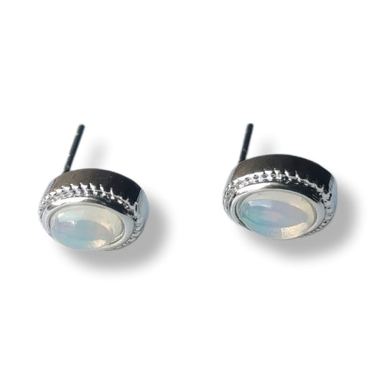 Opaliet ovaal oorbellen - s925 zilver