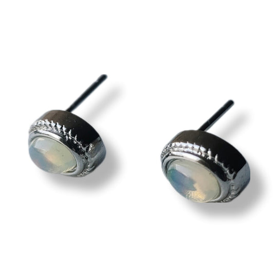 Opaliet ovaal oorbellen - s925 zilver