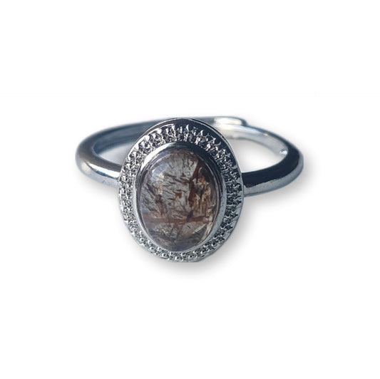 Rutielkwarts ring verstelbaar - RVS stainless steel