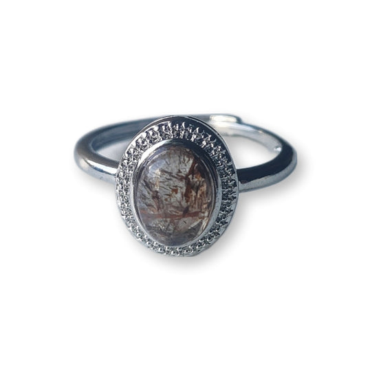 Rutielkwarts ring verstelbaar - RVS stainless steel