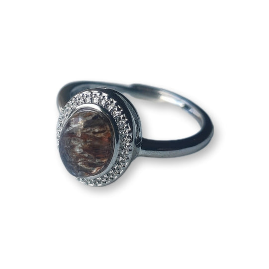 Rutielkwarts ring verstelbaar - RVS stainless steel