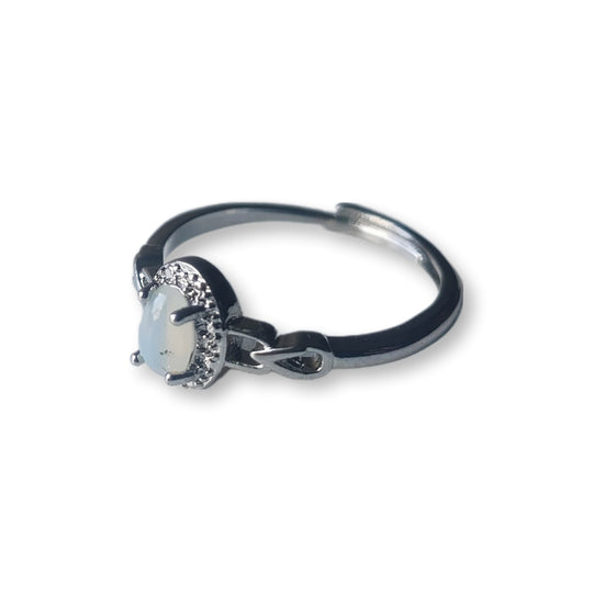 Opaliet ring verstelbaar - RVS stainless steel