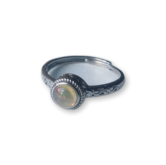 Opaal ring verstelbaar - stainless steel