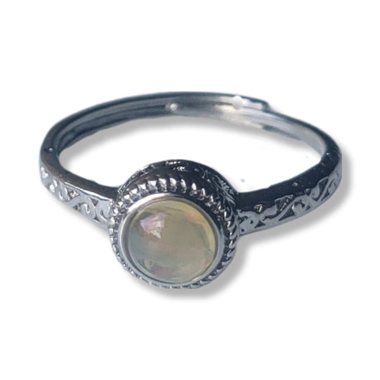 Opaal ring verstelbaar - stainless steel