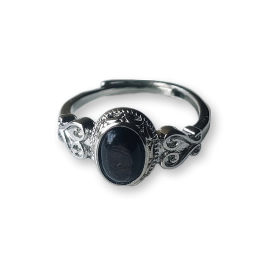 Zilver obsidiaan ring verstelbaar - stainless steel