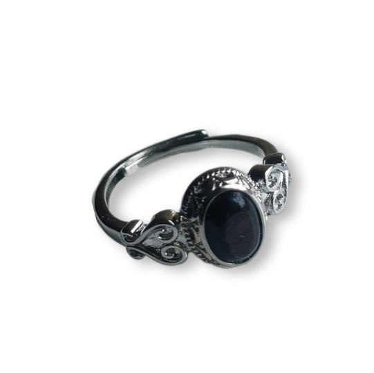 Zilver obsidiaan ring verstelbaar - stainless steel