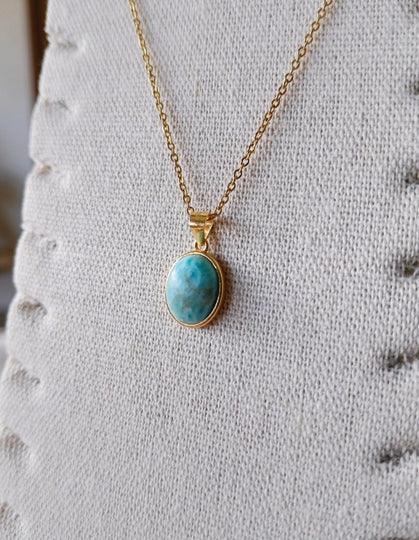 Larimar ovaal hanger - s925 goud