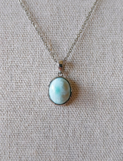Larimar ovaal hanger - s925 zilver