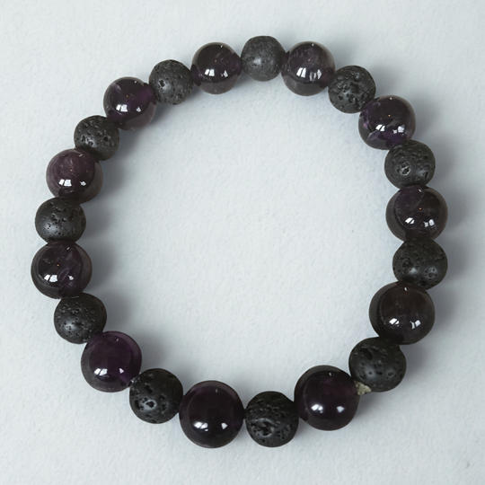 Amethist & lavasteen Armband | 10 mm kralen - 21 cm