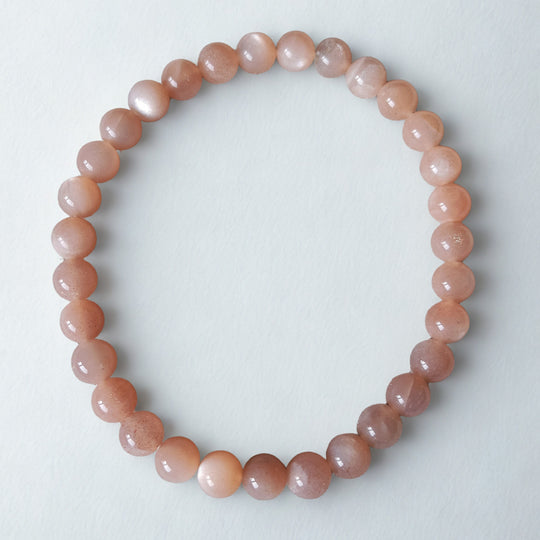 Perzik Maansteen Armband | 6.5 mm kralen - 17.5 cm