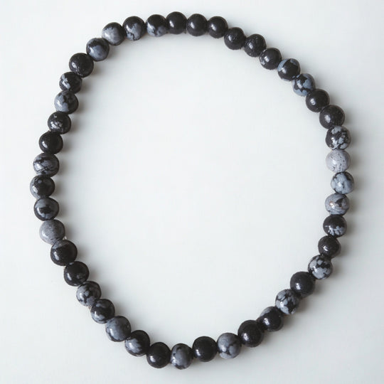 Sneeuwvlak Obsidiaan armband | 4 mm kralen - 16 cm