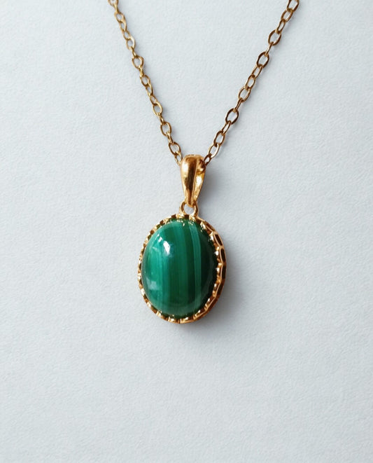Malachiet ovaal hanger - s925 verguld goud