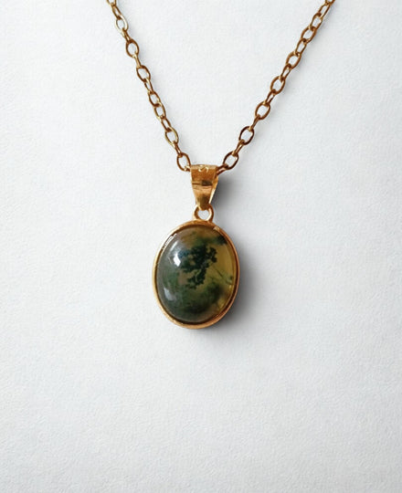 Mos Agaat ovaal edelsteen hanger - s925 verguld goud