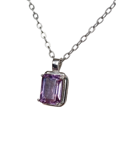 Amethist rechthoekige facet hanger - s925 zilver