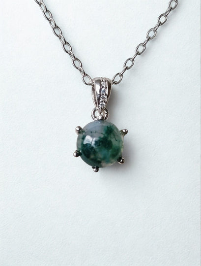 Mos Agaat rond hanger - s925 zilver