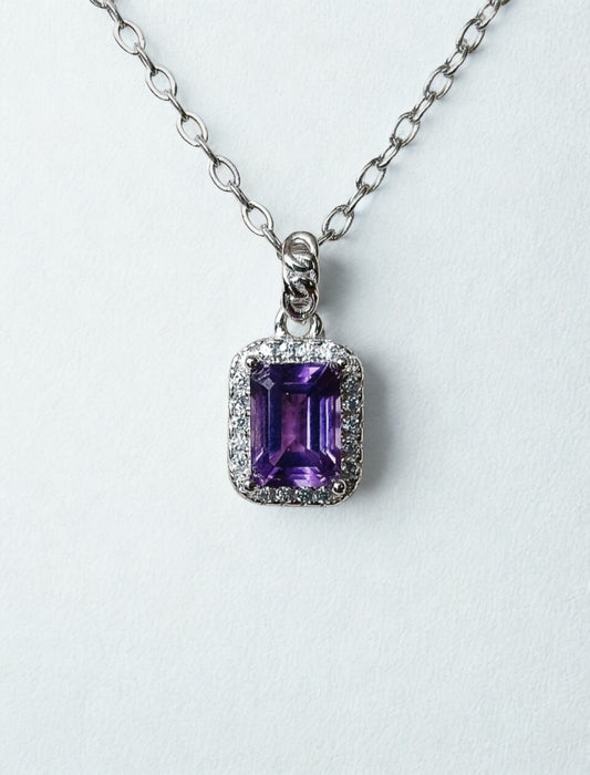 Amethist rechthoekige facet hanger - s925 zilver