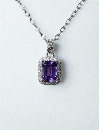Amethist rechthoekige facet hanger - s925 zilver