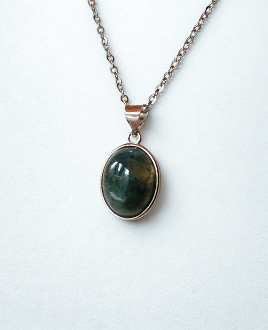 Mos Agaat ovaal hanger - s925 zilver