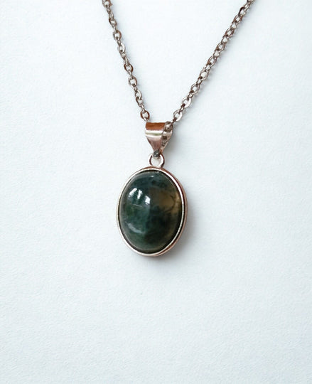 Mos Agaat ovaal hanger - s925 zilver