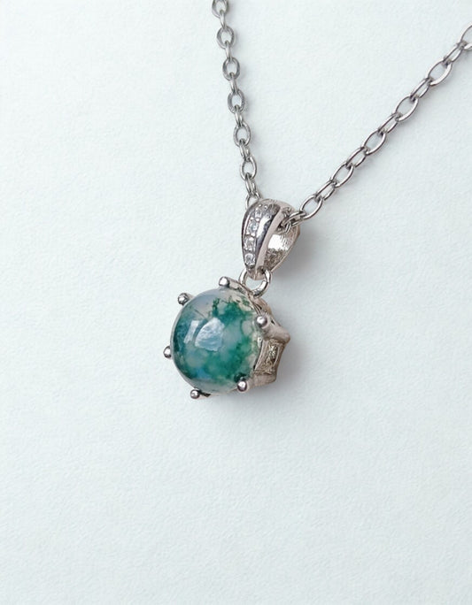 Mos Agaat rond hanger - s925 zilver