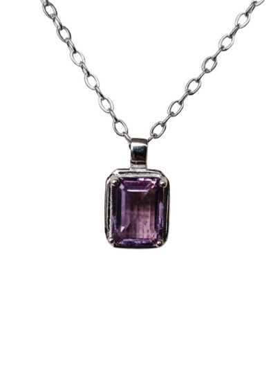Amethist rechthoekige facet hanger - s925 zilver